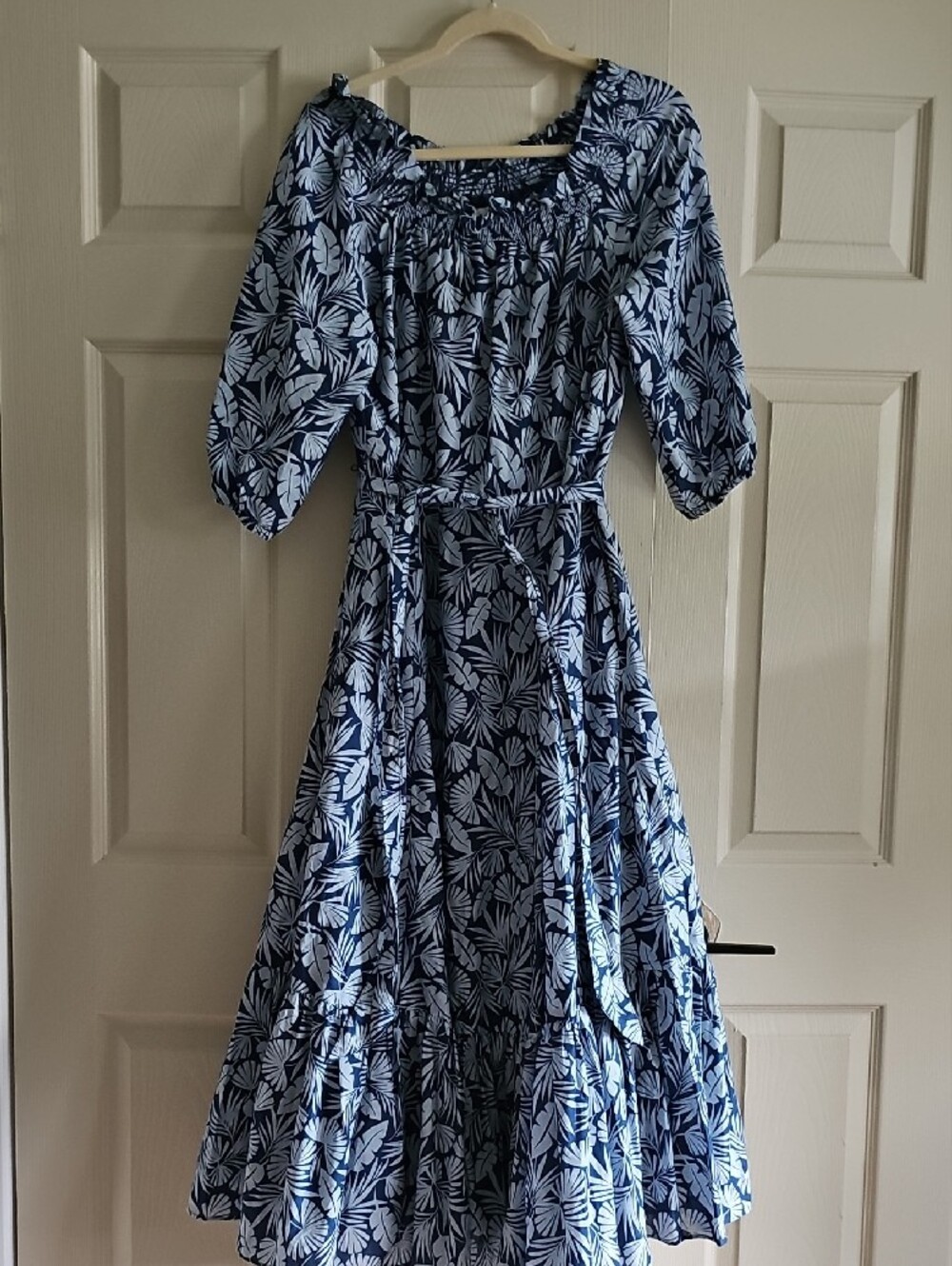 Boden Blue Leaf-Print Off-Shoulder Maxi Dress - Picture 2 of 10